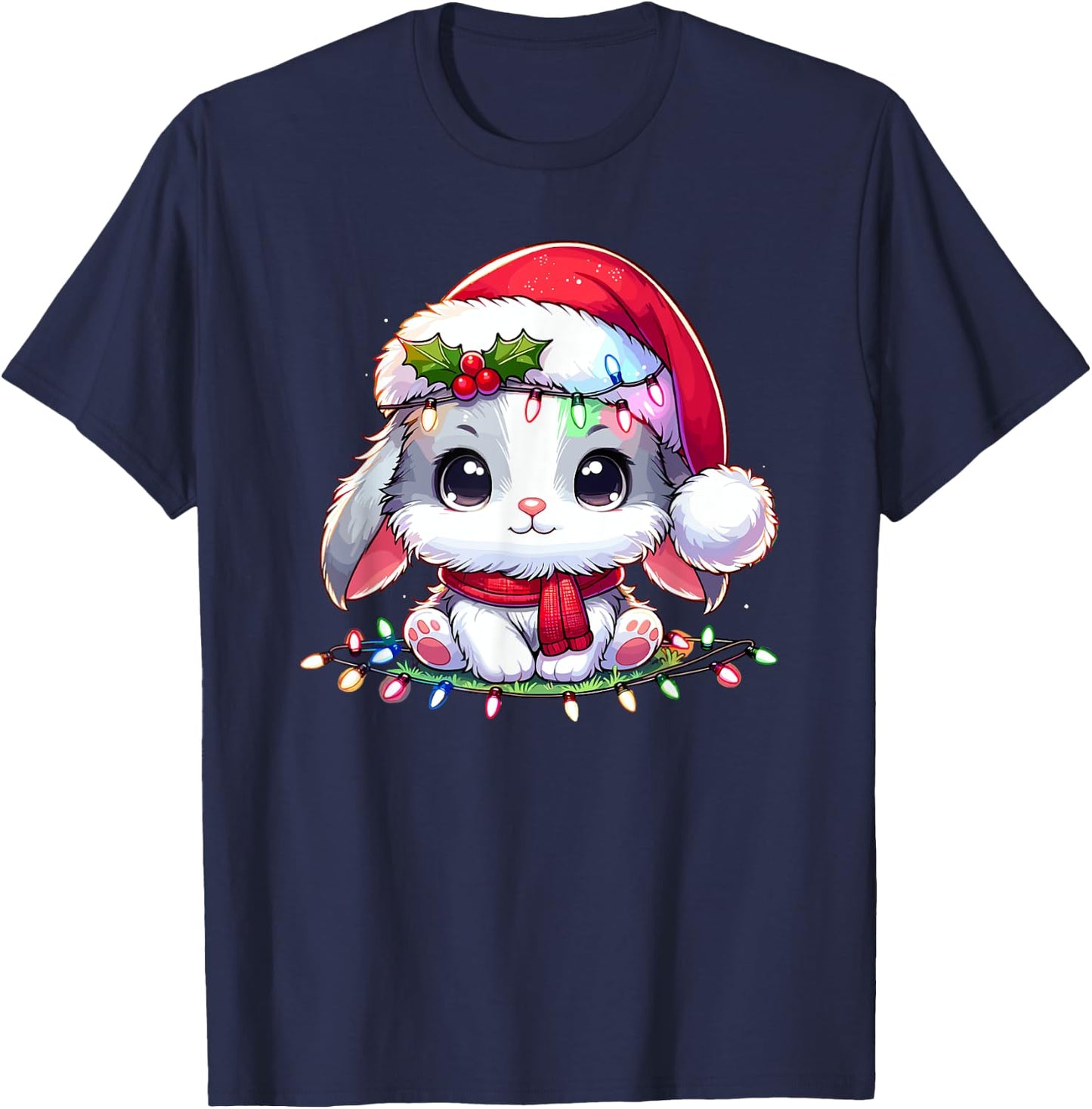 Christmas Hat Rabbit Bunnies Bunny Rabbits T-Shirt - T-Shirt | Navy