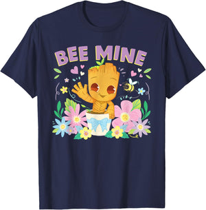 Marvel Valentine’s Day Spring Flower Garden Groot Bee Mine T-Shirt - T-Shirt | Navy