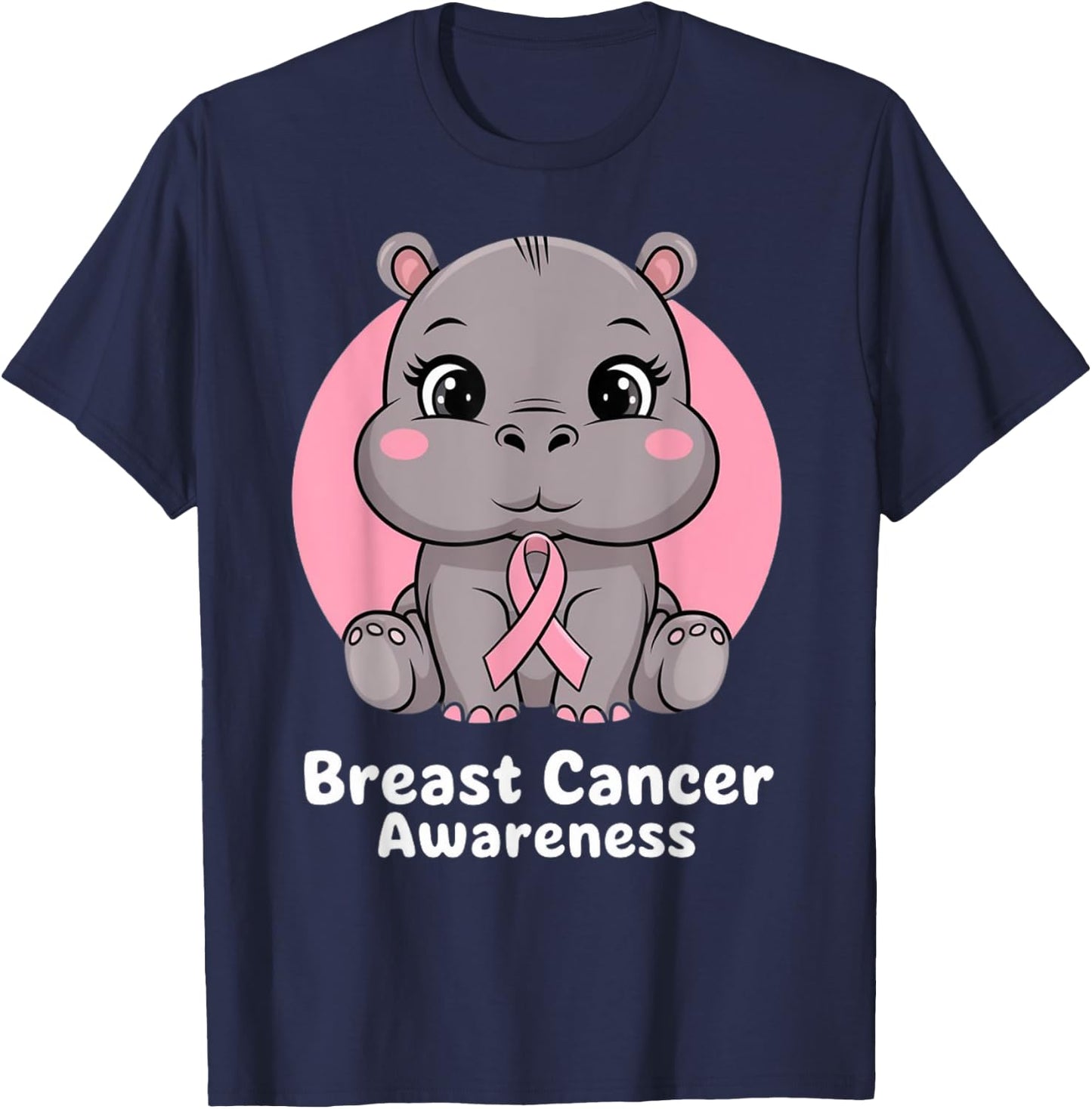 Hippo Hope Pink Ribbon T-Shirt - T-Shirt | Navy