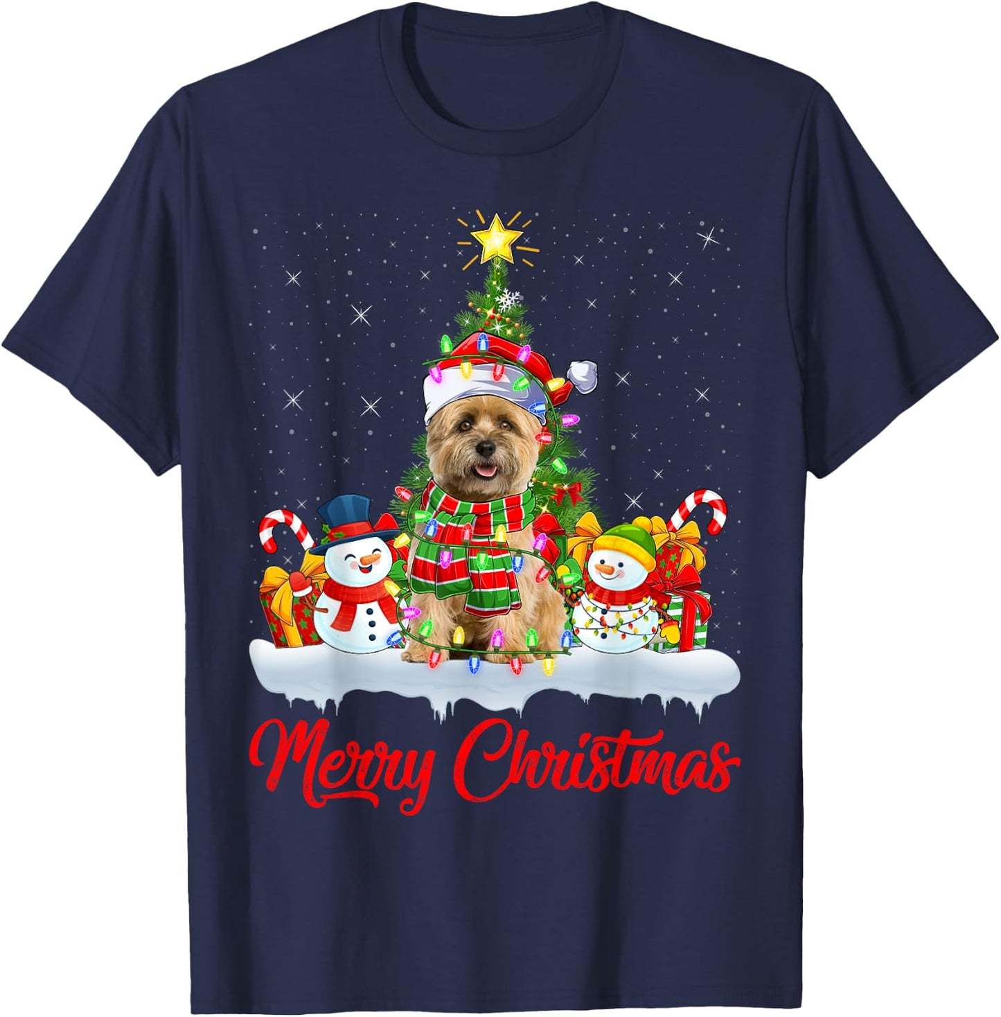 Cairn Terrier Dog Xmas Tree Lighting Cairn Terrier Christmas Men Women Kids T-Shirt - T-Shirt | Navy