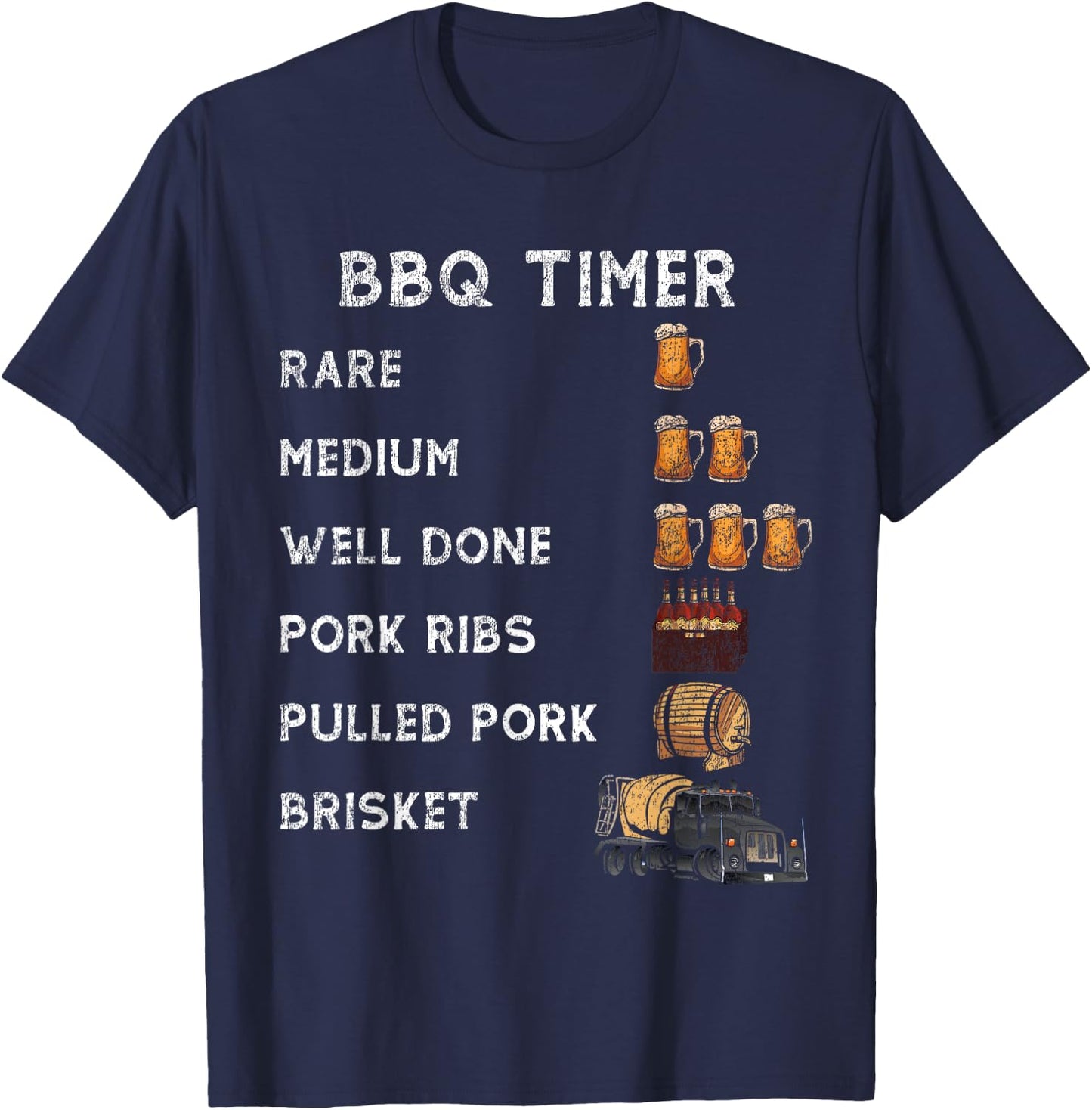 BBQ Smoker BBQ Timer Rare Pork Ribs Pulled Pork Brisket T-Shirt - T-Shirt | Navy