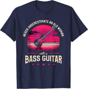 Never Underestimate An Old Woman With A Bass Guitar Bassist T-Shirt - T-Shirt | Navy