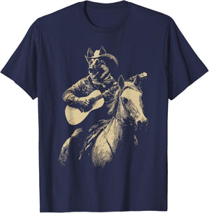 Rustic German Shepherd Cowboy Playing Guitar Western Dog T-Shirt - T-Shirt | Navy
