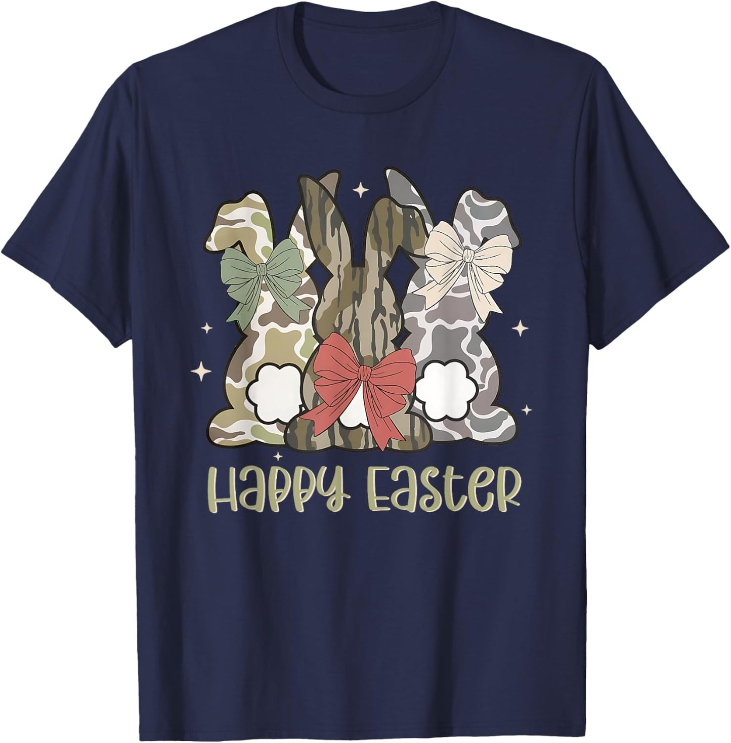 Camo Bunny Happy Easter Camouflage Bunnies Coquette Bow Kids T-Shirt - T-Shirt | Navy