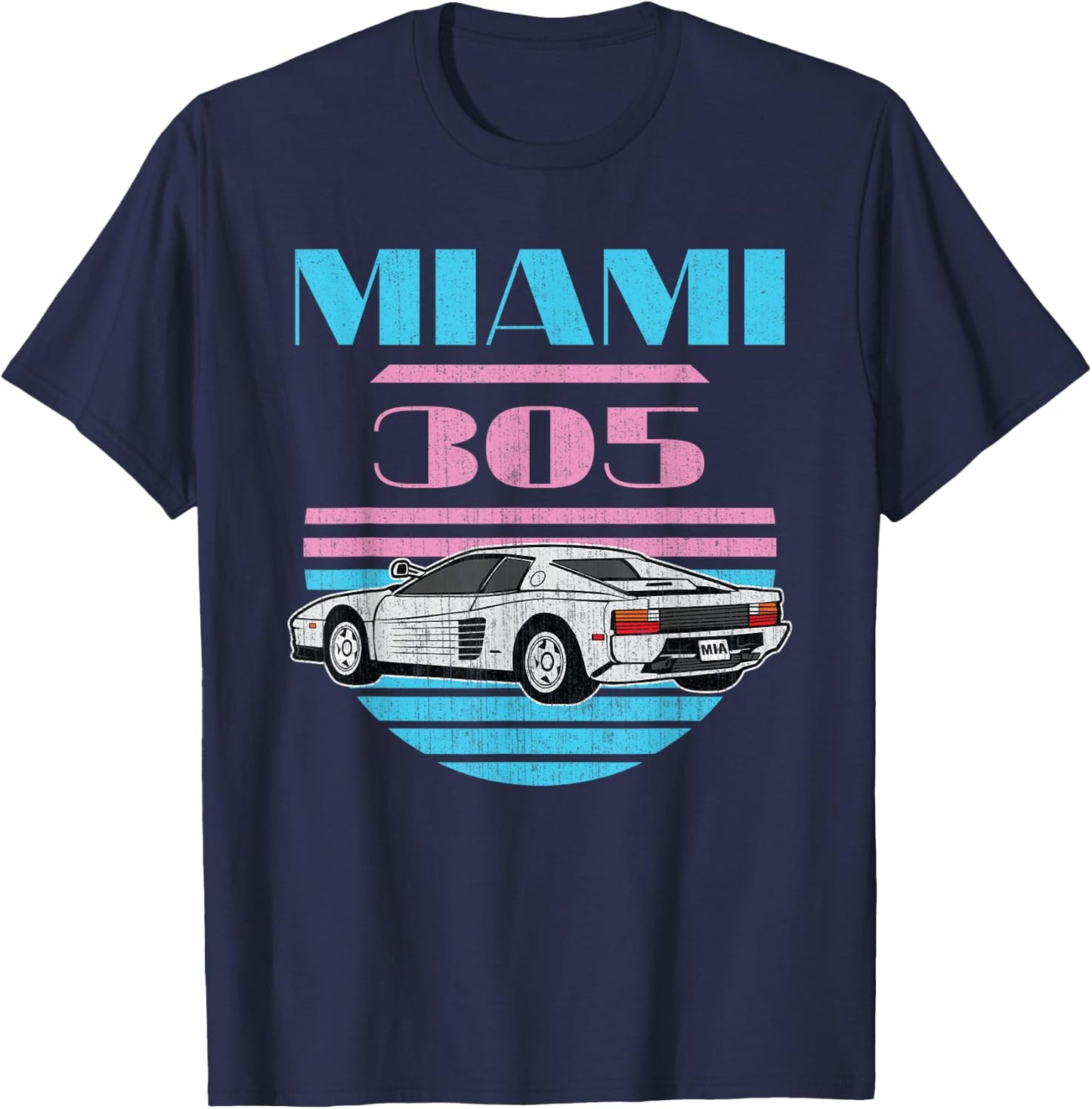 Miami 305 Vintage Florida City Beach 80s Men Women Boys Girl T-Shirt - T-Shirt | Navy