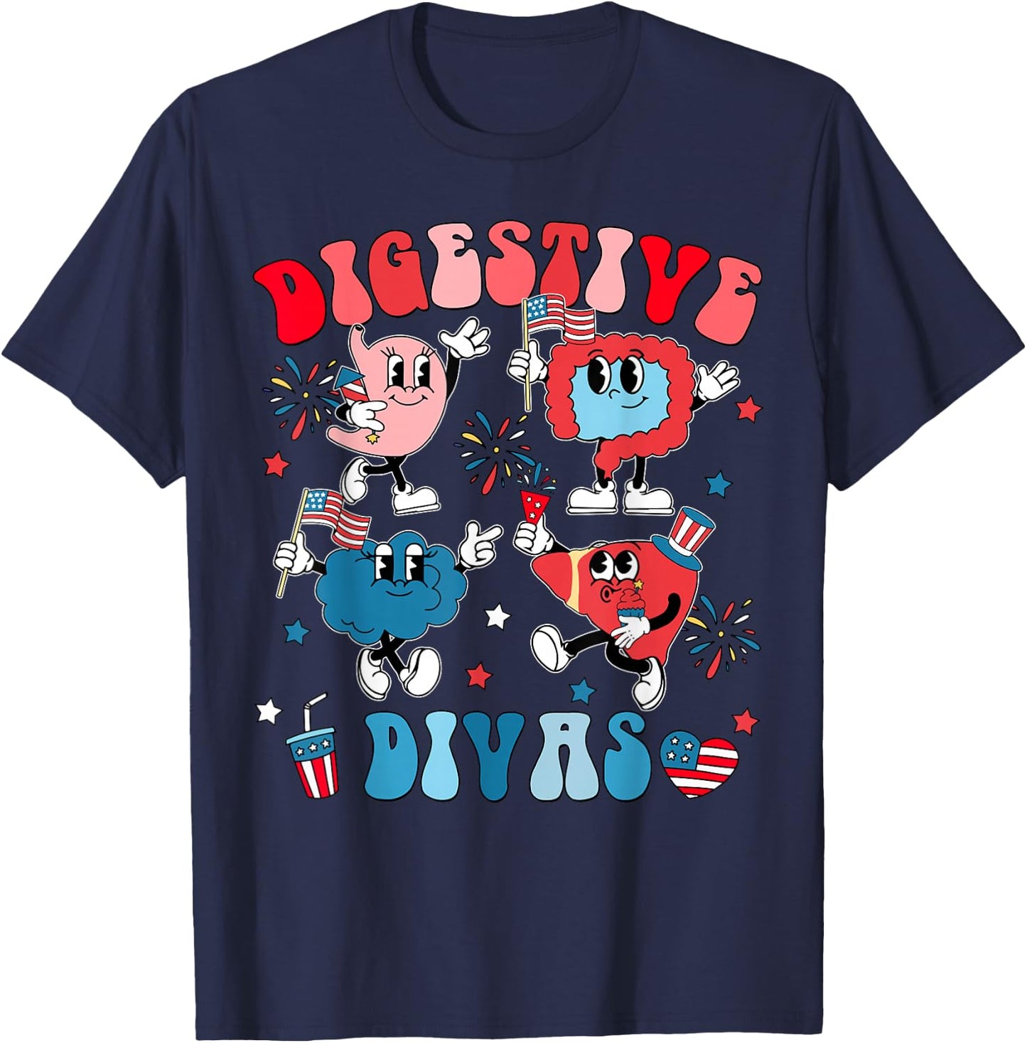 Digestive Divas Independence Day Patriotic Gastro Crew T-Shirt - T-Shirt | Navy