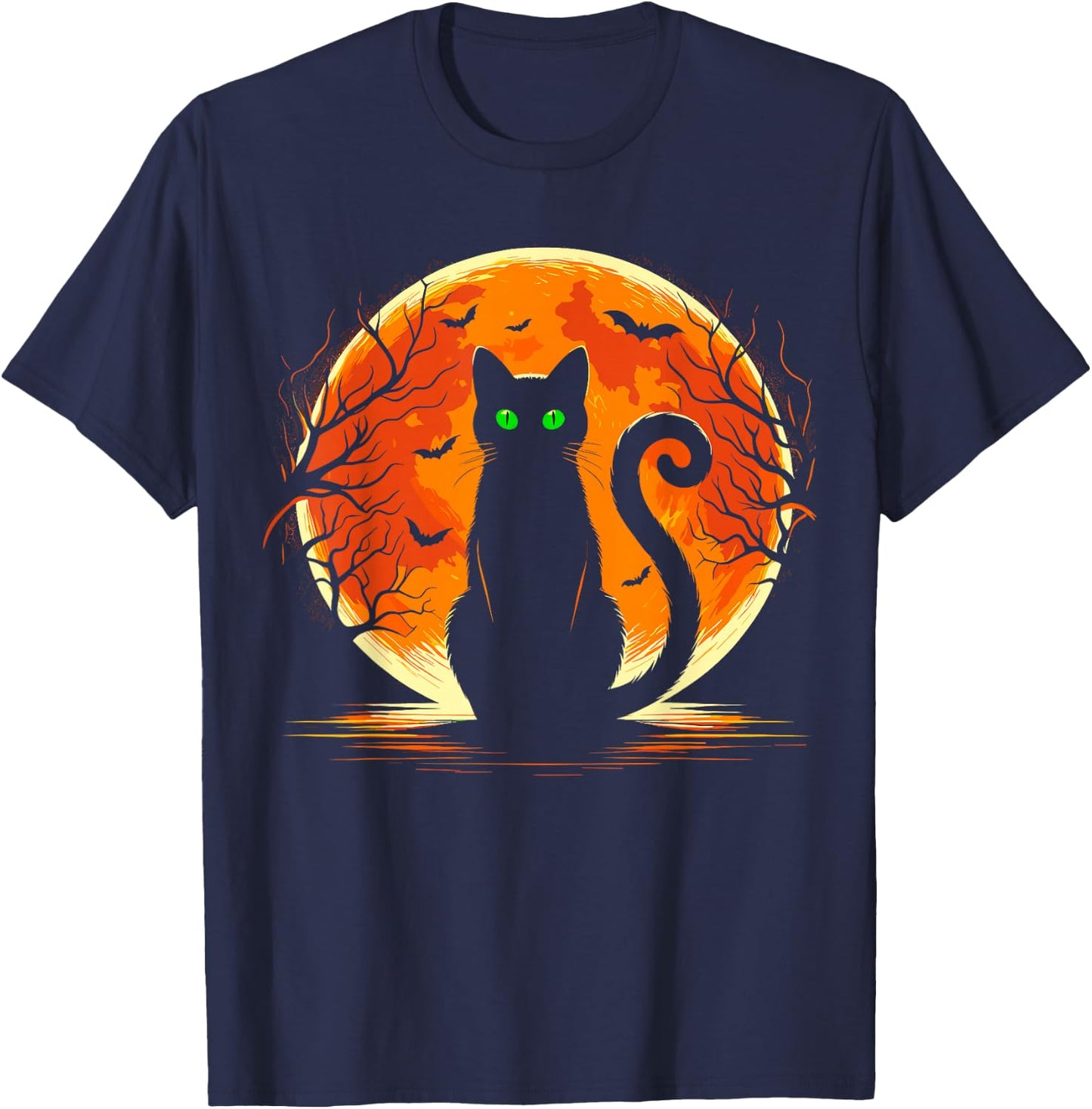Scary Cat Costume Retro Moon Cat T-Shirt - T-Shirt | Navy