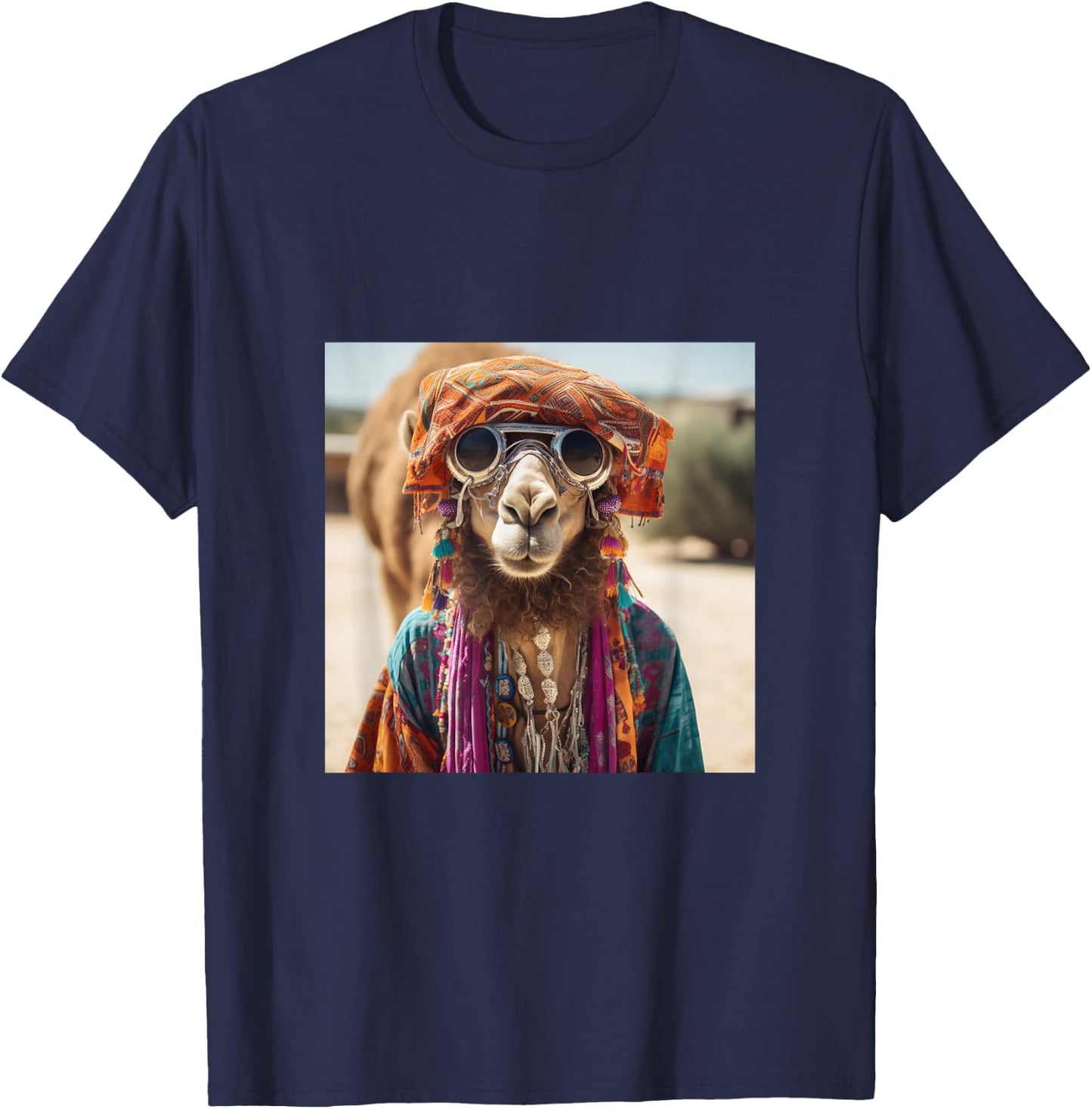 Boho Hippie Sunglasses Camel T-Shirt - T-Shirt | Navy