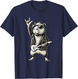 Rock Music & Heavy Metal, Capybara Rocker & Rock Hand Guitar T-Shirt - T-Shirt | Navy