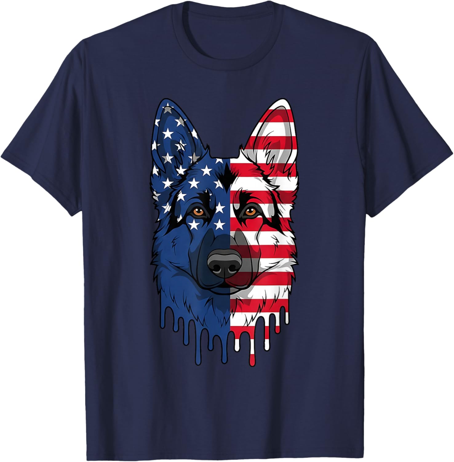 4th of July German Shepherd Dog American Flag Patriotic T-Shirt - T-Shirt | Navy