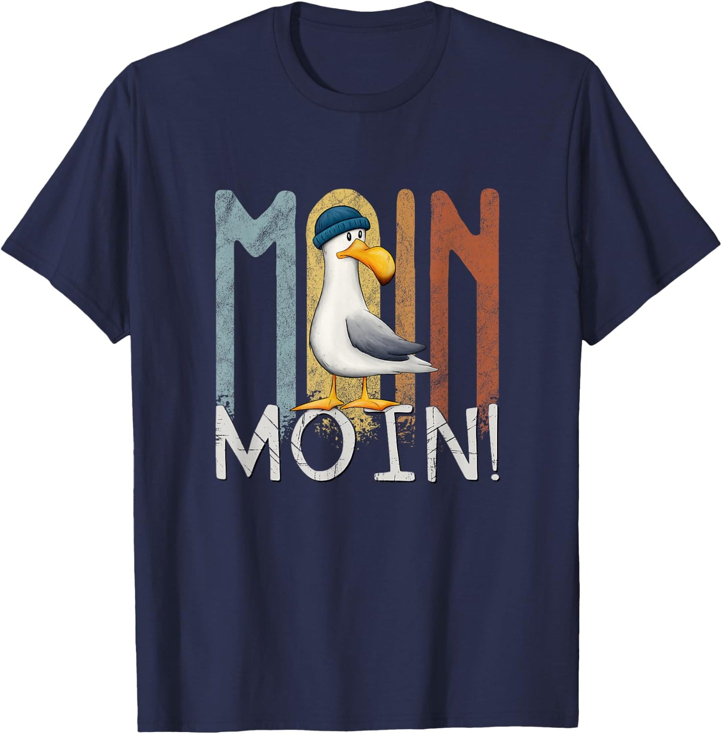 Skizzenmonster Maritime Meer Kunst Coole Möwe mit Mütze Nordsee Ostsee Moin für Nordlichter, -Erwachsene, Kurzarm, Schwarz, S T-Shirt - T-Shirt | Navy