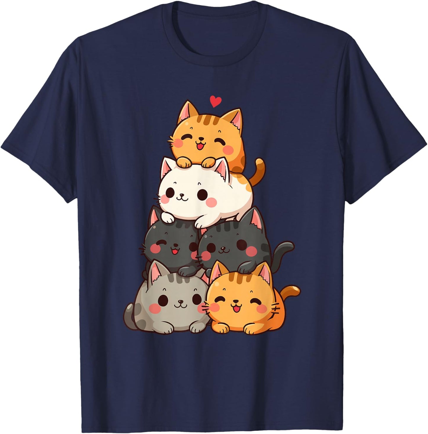 Cute Cats and Kittens, Cat Lovers, Kids Anime Kawaii Cat T-Shirt - T-Shirt | Navy