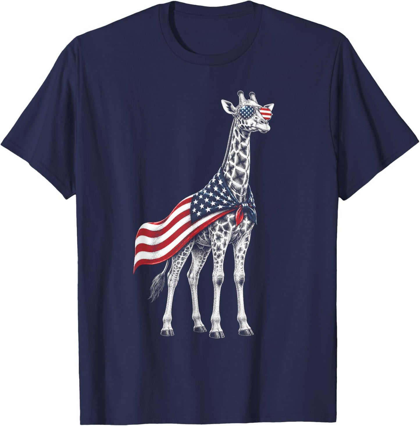 Giraffe 4th of July US American Flag Patriotic Safari Animal T-Shirt - T-Shirt | Navy
