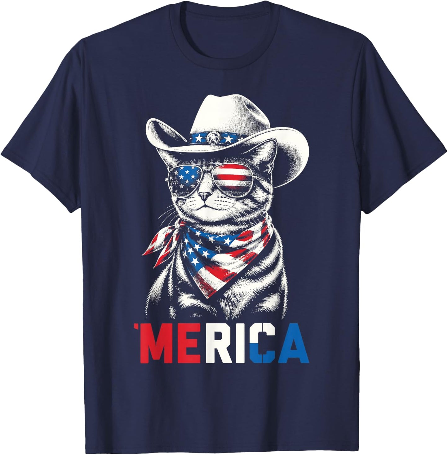 Funny USA 'Merica Cat 4th of July Patriotic Men Women Kids T-Shirt - T-Shirt | Navy