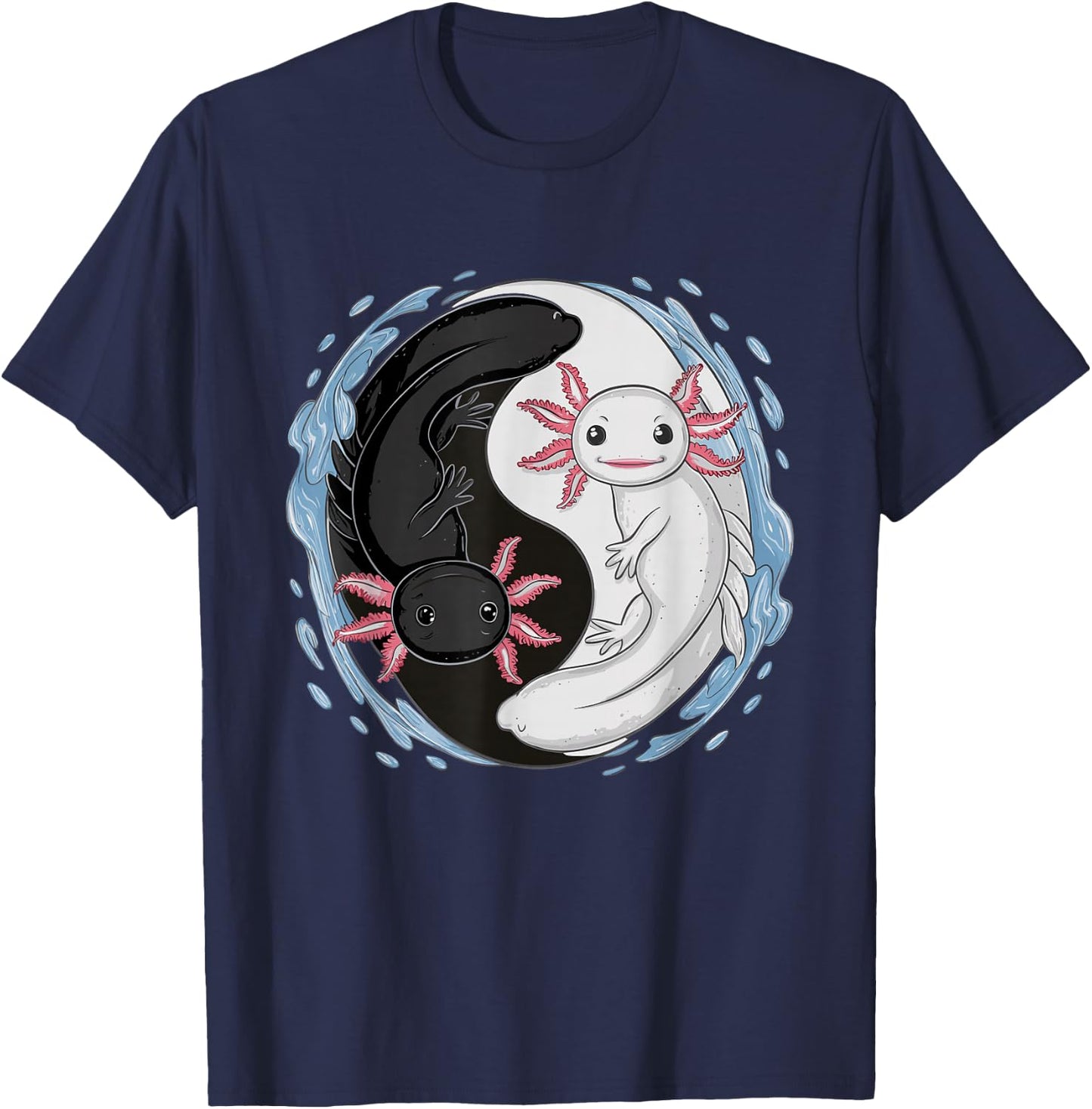 Cute Kawaii Axolotl Yin Yang T-Shirt - T-Shirt | Navy