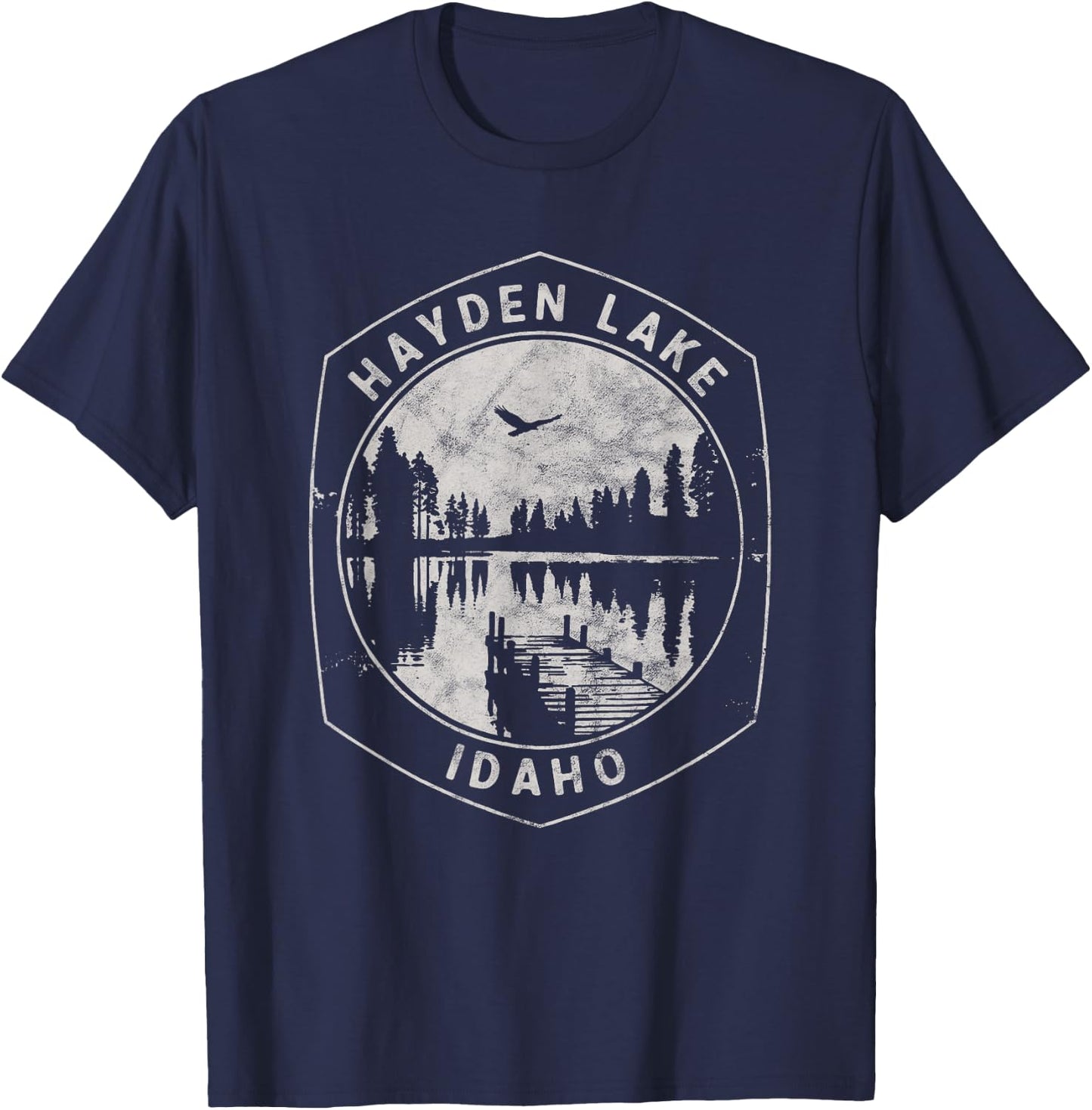 Vintage Hayden Lake Idaho Outdoors Vacation T-Shirt - T-Shirt | Navy
