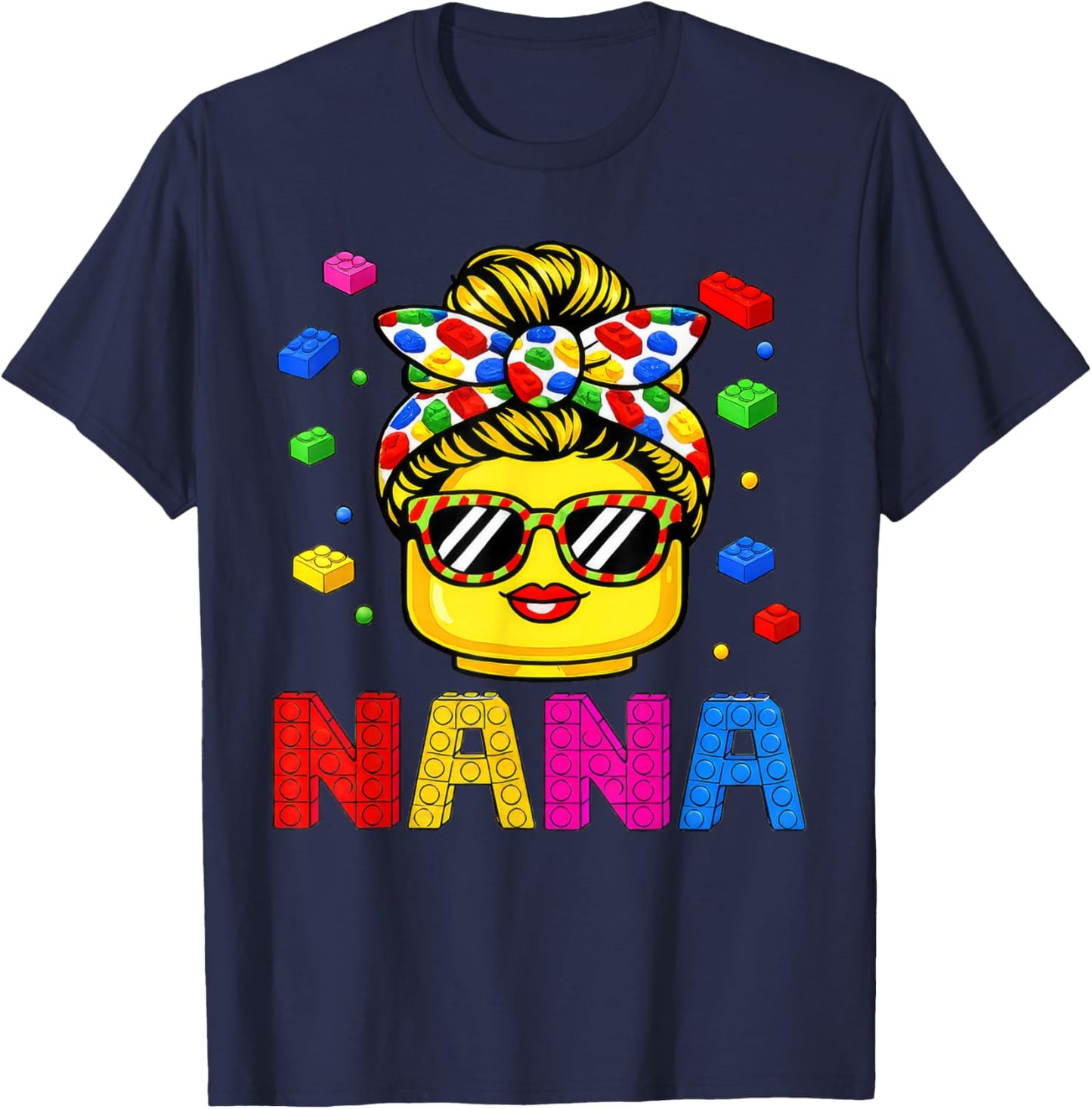Family Nana Master Builder Building Bricks Blocks MothersDay T-Shirt - T-Shirt | Navy