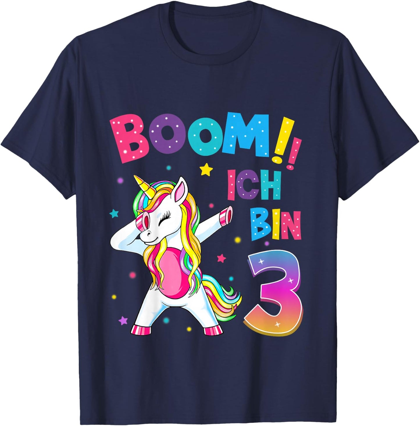 Children's 3 Birthday Girls 3 Years Dancing Funny Unicorn , black T-Shirt - T-Shirt | Navy