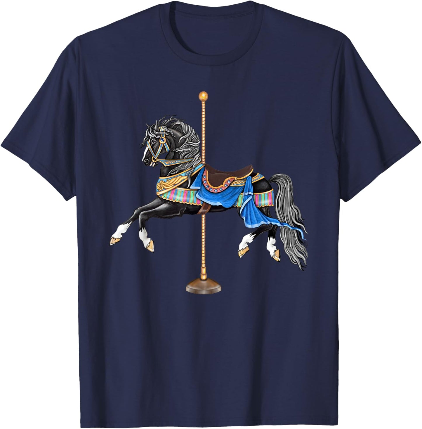Black Stallion Carousel Horse T-Shirt - T-Shirt | Navy