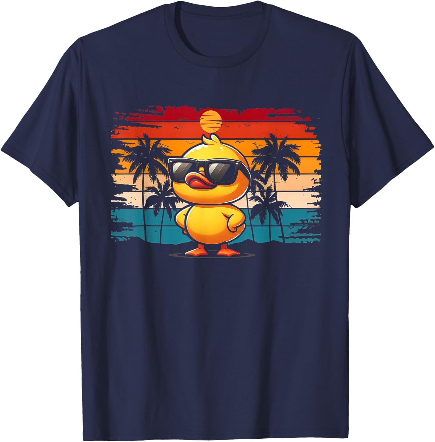 Funny Duck Shirt Cool Retro Yellow Duck in Sunglasses T-Shirt - T-Shirt | Navy