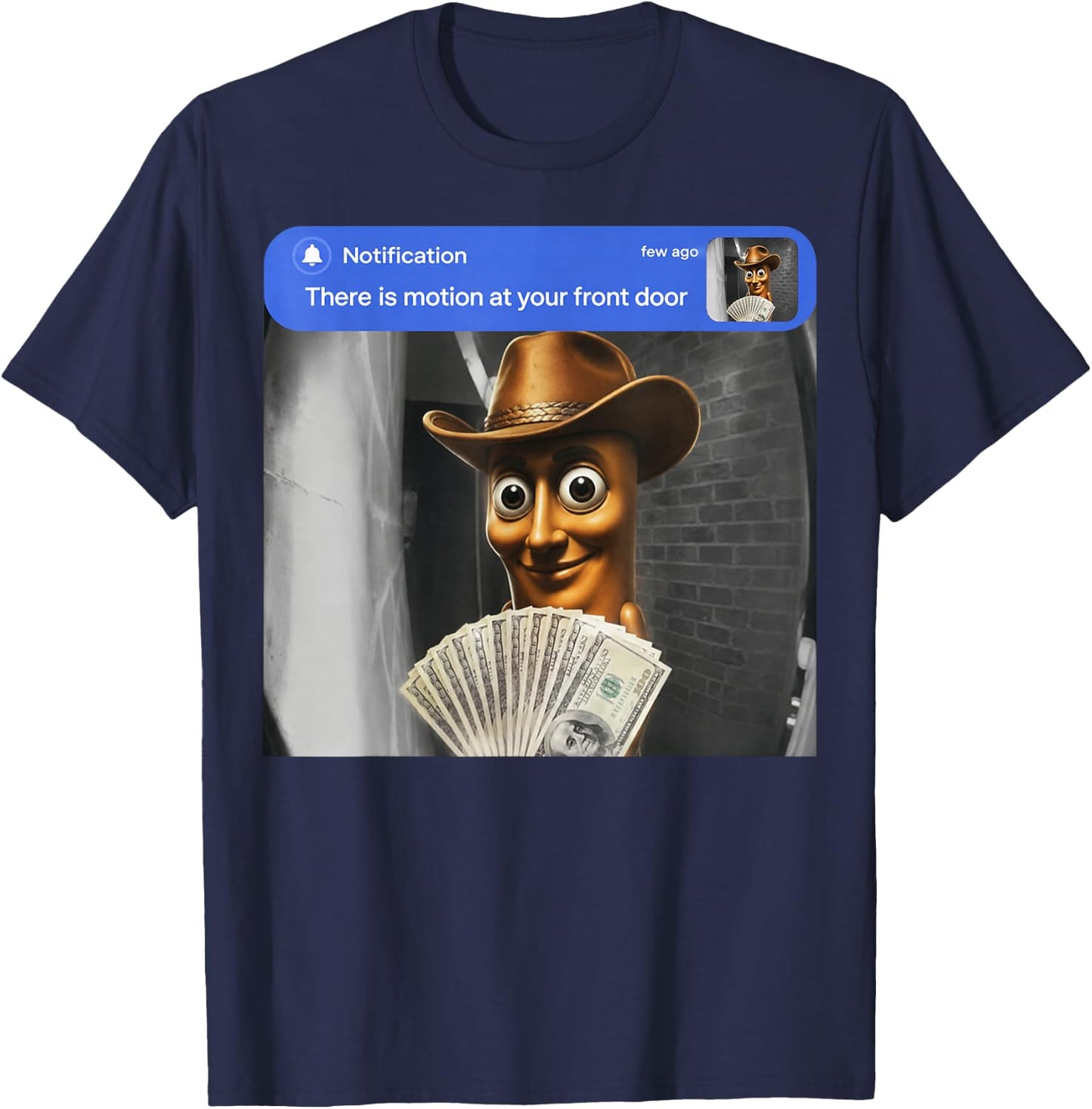 Tung Sahur Cowboy Motion at Your Front Door Meme Brainrot T-Shirt - T-Shirt | Navy