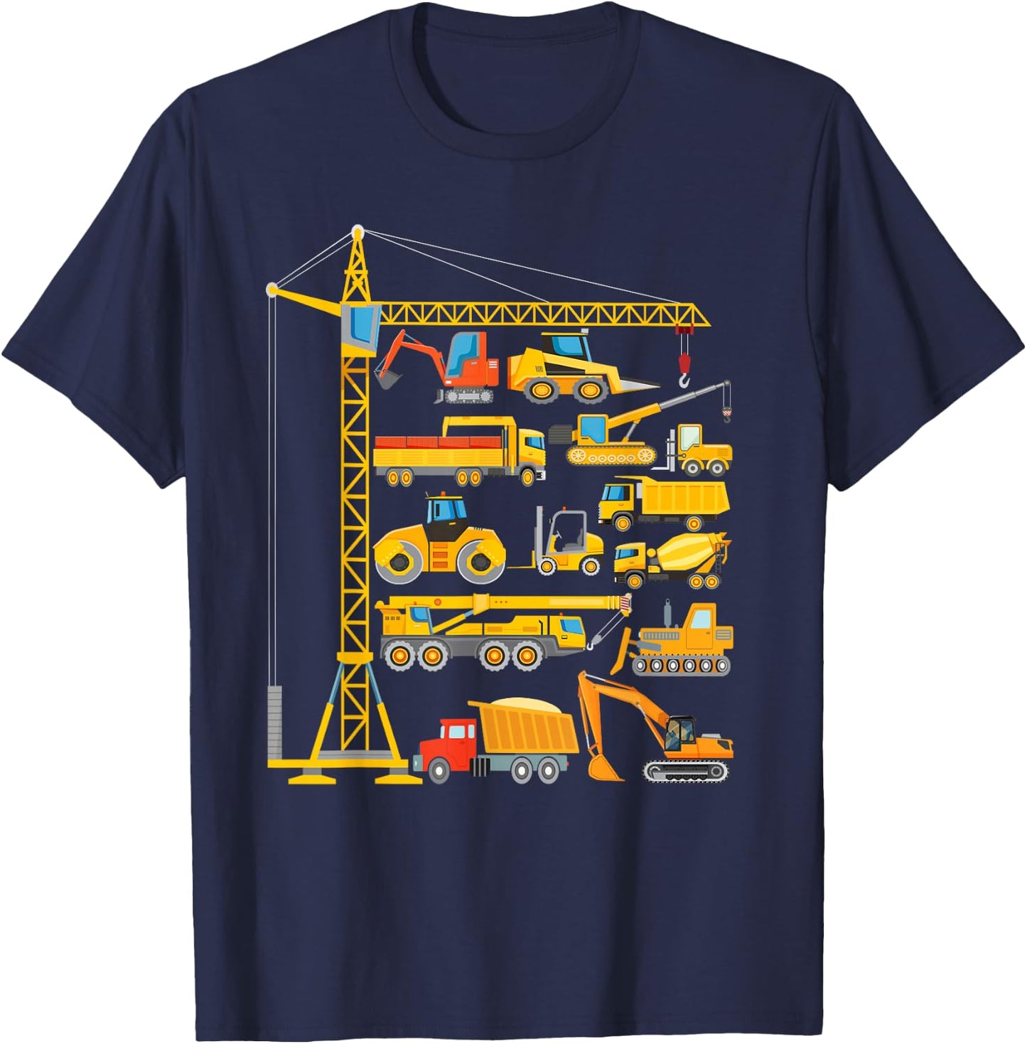 Construction vehicles, excavator, bulldozer for children, , black, s T-Shirt - T-Shirt | Navy