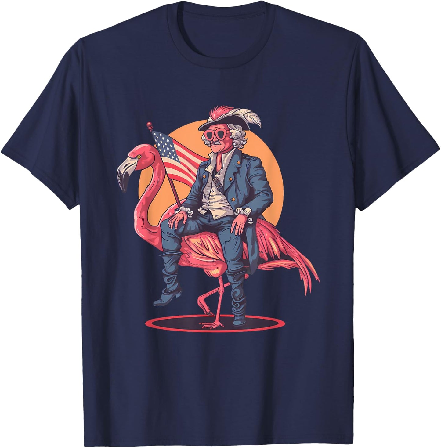 Fourth Of July 4th Of July Flamingo George Washington USA Women Kids Men T-Shirt - T-Shirt | Navy