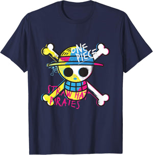 Kids One Piece Straw Hat Pirates Logo Colorful Monkey D Luffy Kids , Blue, 2 T-Shirt - T-Shirt | Navy
