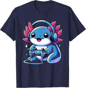 Funny Axolotl Gamer Gaming Axolotl Video Game T-Shirt - T-Shirt | Navy