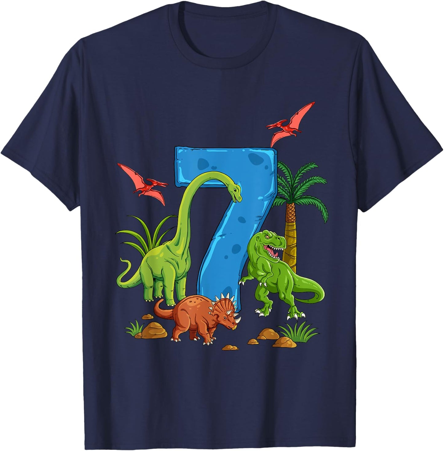 Dinosaurier Geburtstag 7 Jahre , black T-Shirt - T-Shirt | Navy