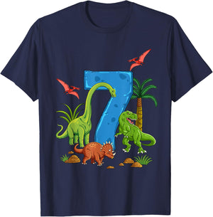 Dinosaurier Geburtstag 7 Jahre , black T-Shirt - T-Shirt | Navy