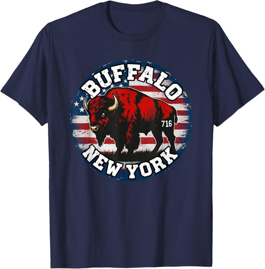 Buffalo New York 716 Area Code Bison WNY BFLO Pride T-Shirt - T-Shirt | Navy