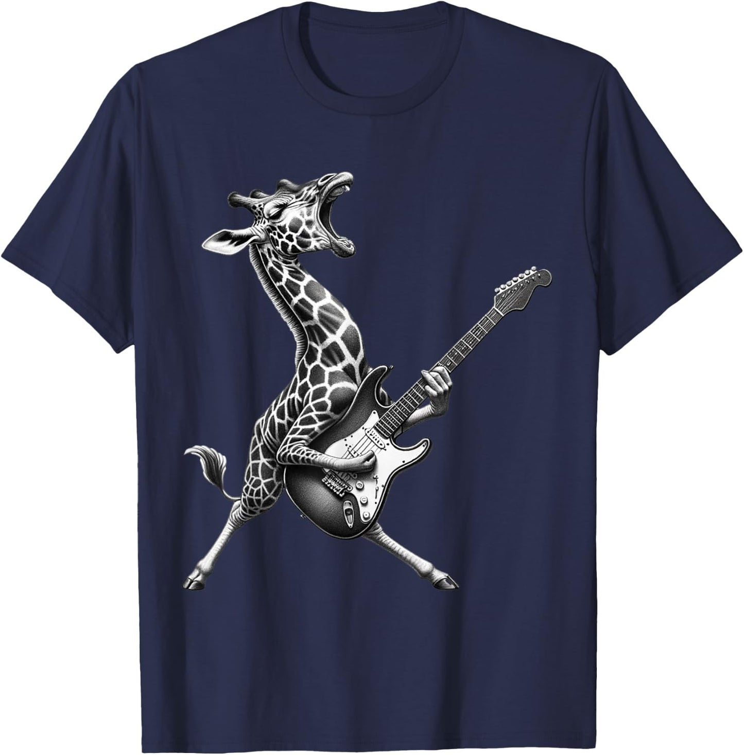 Funny Giraffe Playing Electric Guitar. Giraffe Guitar Lover T-Shirt - T-Shirt | Navy