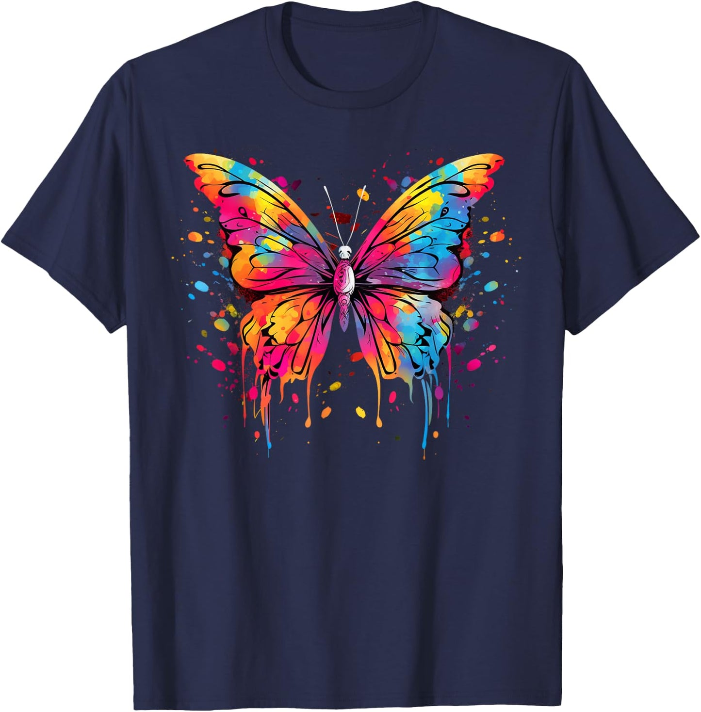 Cool Butterfly on Colourful Painted Butterfly , black T-Shirt - T-Shirt | Navy