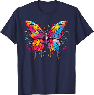 Cool Butterfly on colorful painted Butterfly T-Shirt - T-Shirt | Navy