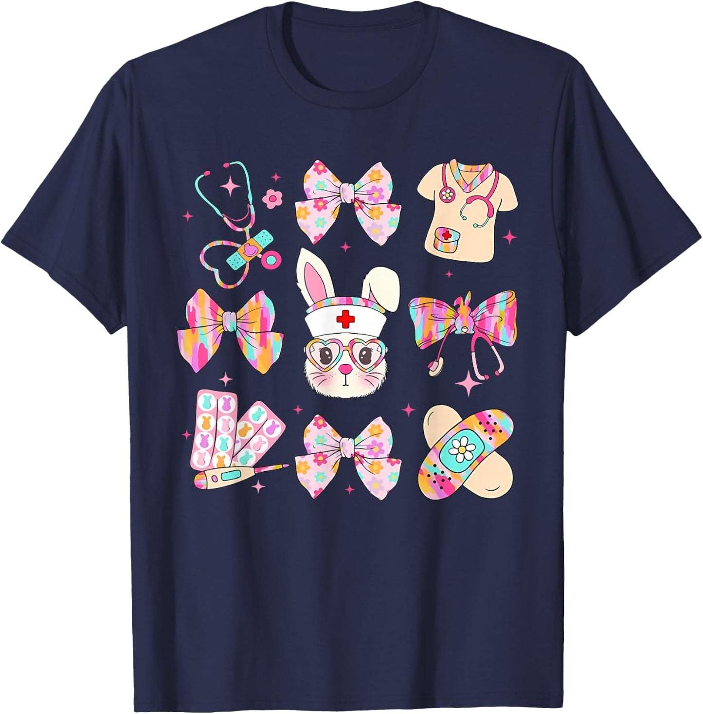 Easter Nurse Coquette Bow Happy Easter Bunny School Women T-Shirt - T-Shirt | Navy