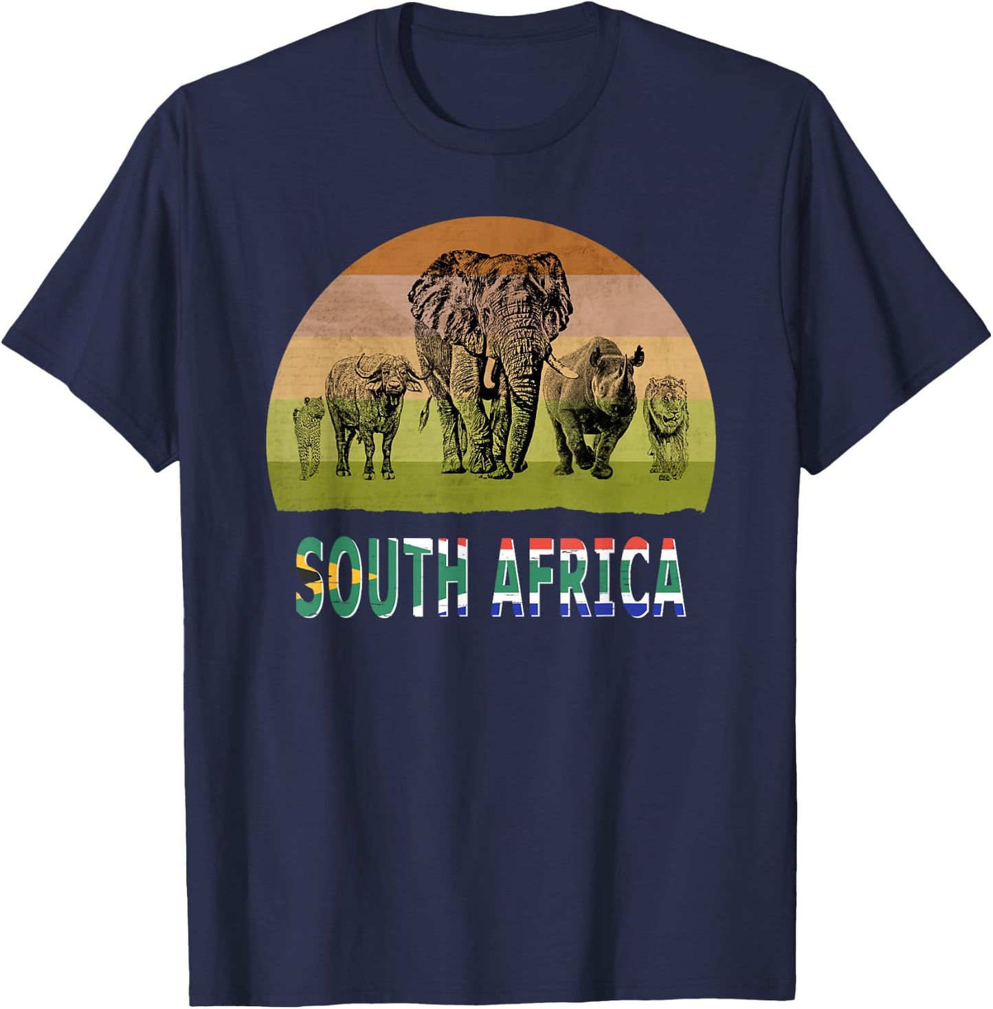 "Big Five" Retro Sunset Design for South Africa Safari T-Shirt - T-Shirt | Navy