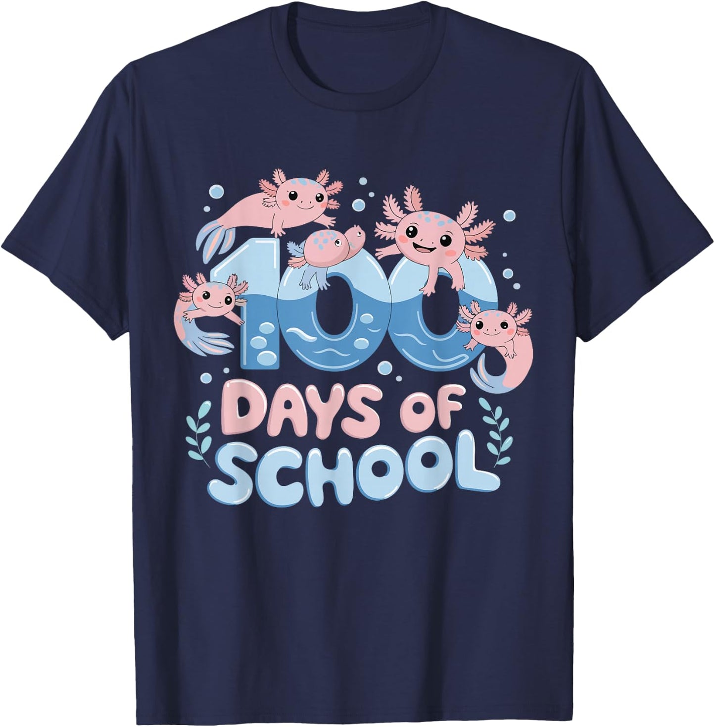 100 Days Of School Axolotl Teacher Kids Boys Girls T-Shirt - T-Shirt | Navy
