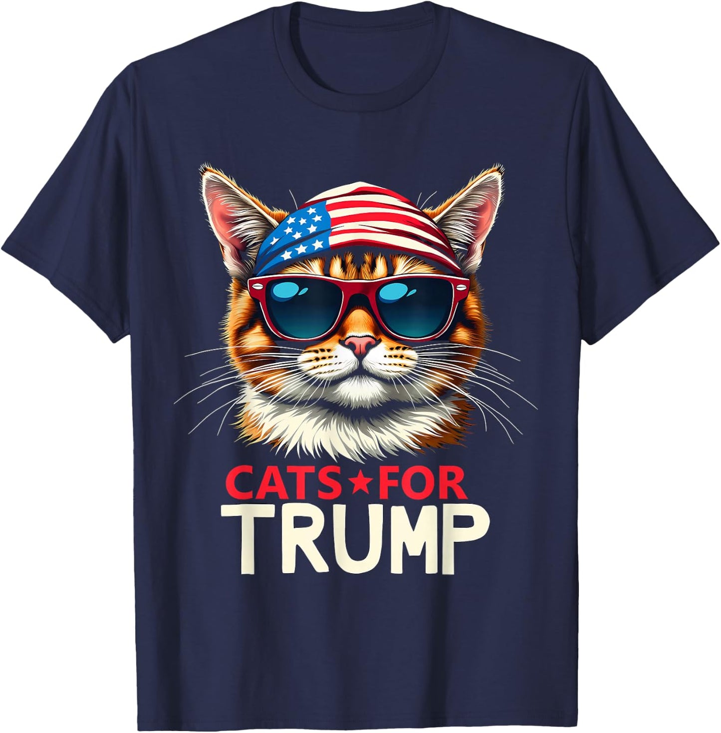 Cats For Trump Funny American Flag T-Shirt - T-Shirt | Navy