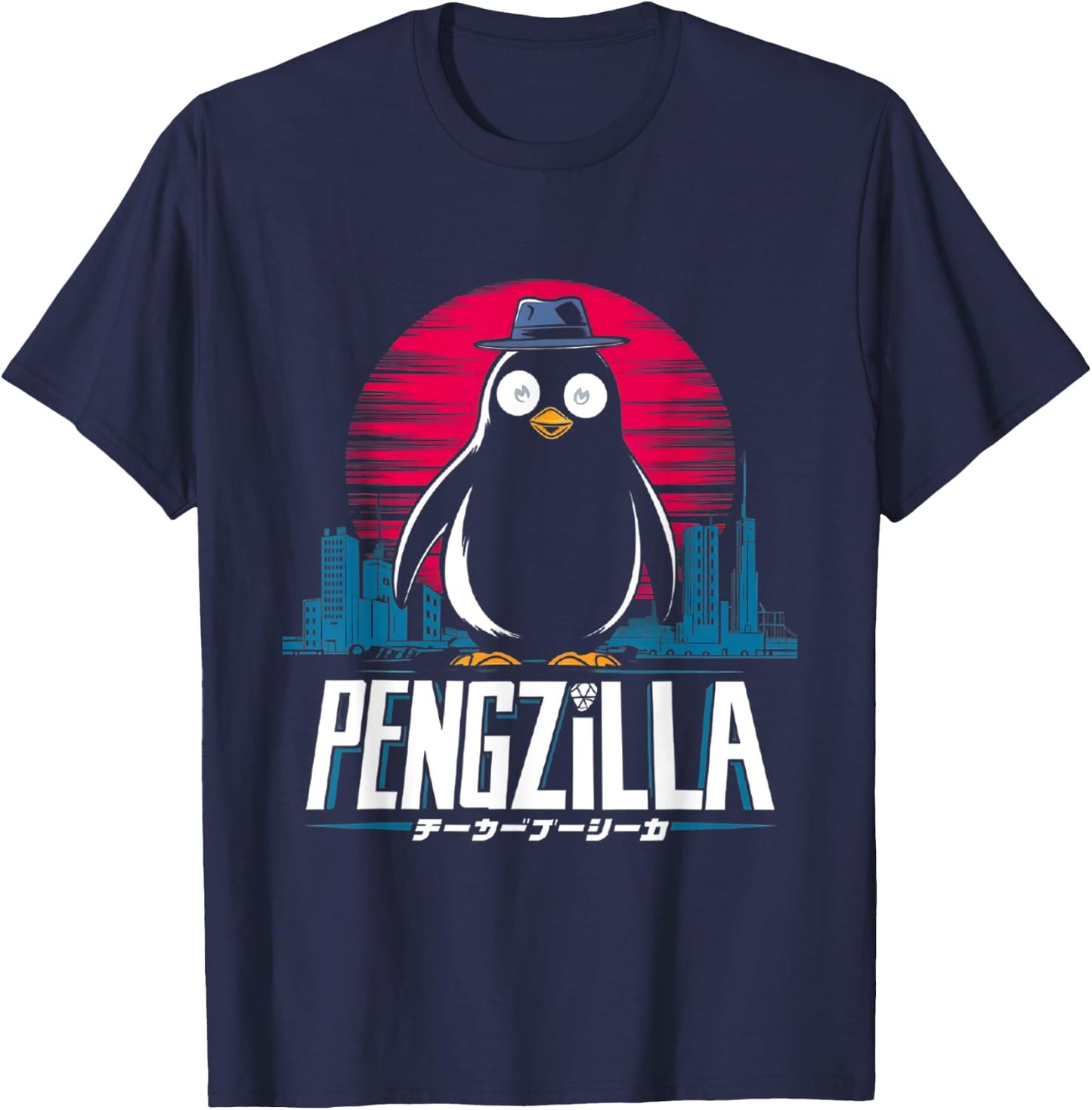Pengzilla Penguin Japanese Art Funny Penguin T-Shirt - T-Shirt | Navy