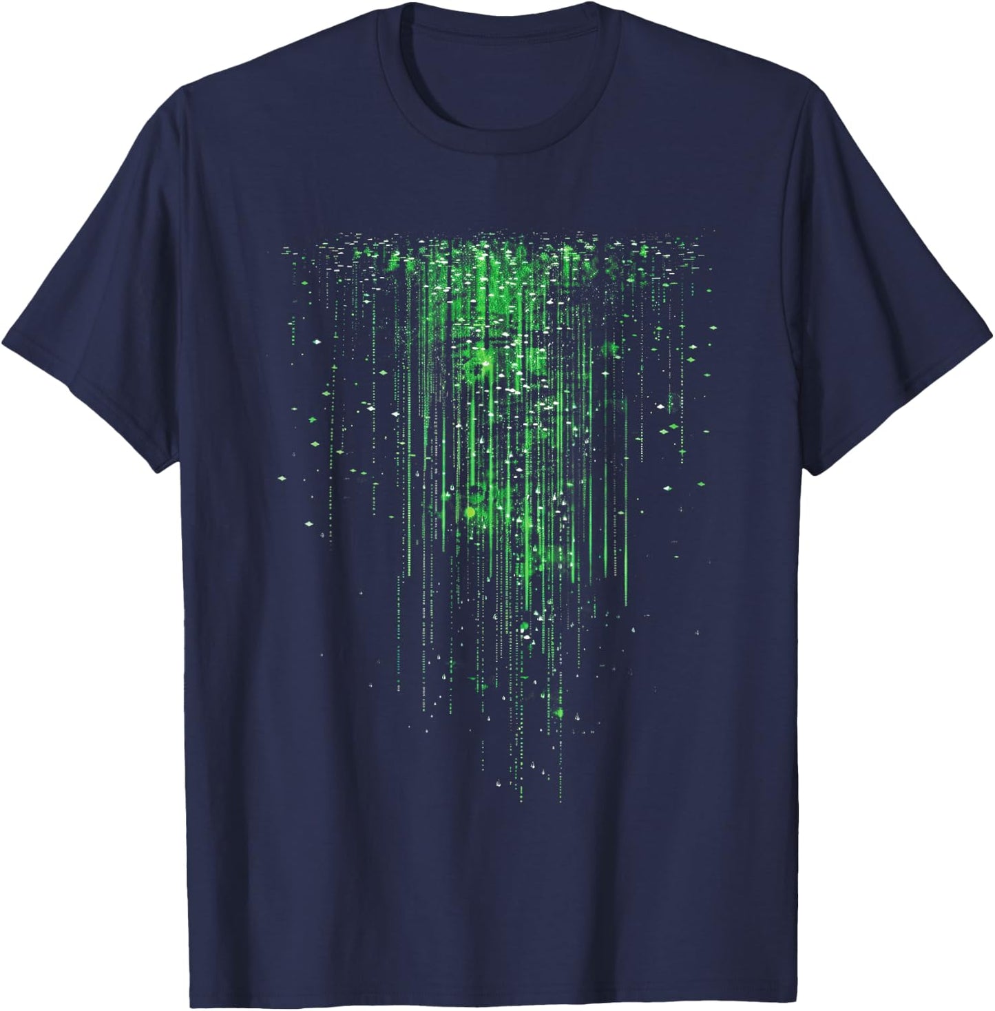 Binary Code Matrix Green Digital Cyberpunk T-Shirt - T-Shirt | Navy