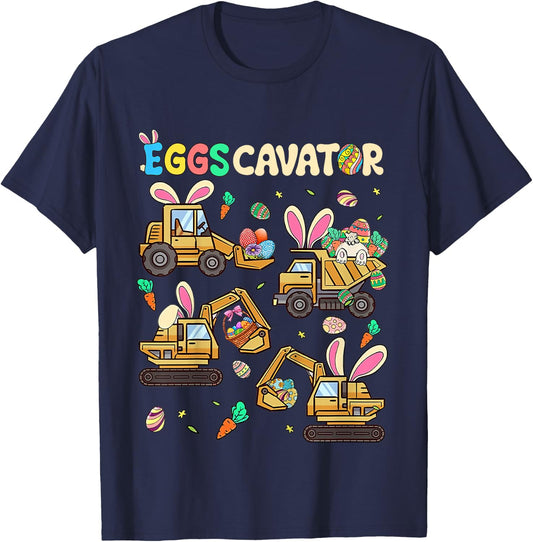 Kids Eggscavator Easter Construction Truck Excavator Toddler Boys T-Shirt - T-Shirt | Navy