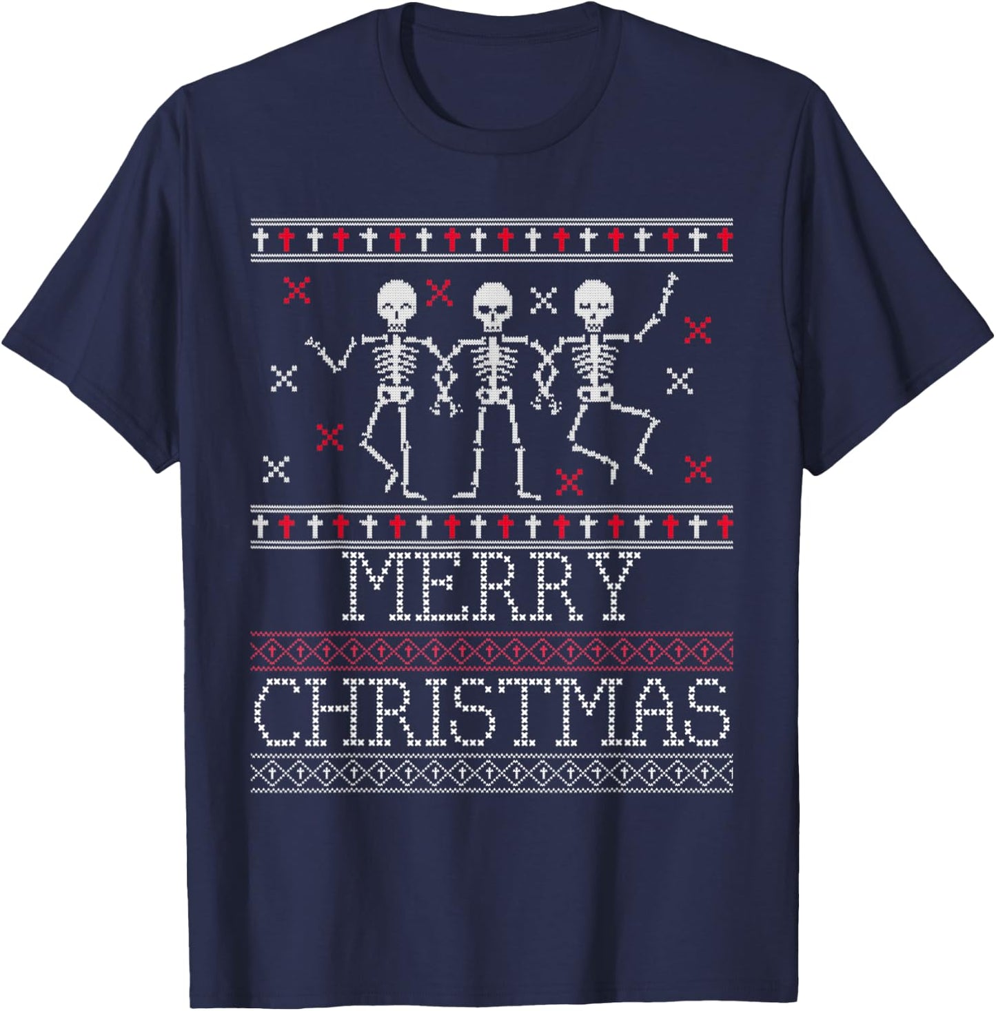 Xmas Ugly Sweater Goth Spooky Dancing Skeleton Christmas T-Shirt - T-Shirt | Navy