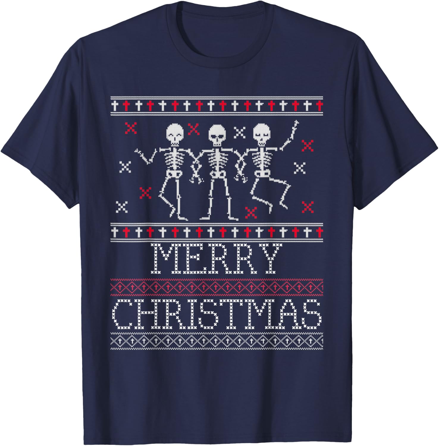 Xmas Ugly Sweater Goth Spooky Dancing Skeleton Christmas T-Shirt - T-Shirt | Navy