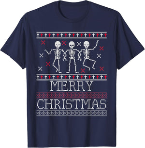 Xmas Ugly Sweater Goth Spooky Dancing Skeleton Christmas T-Shirt - T-Shirt | Navy