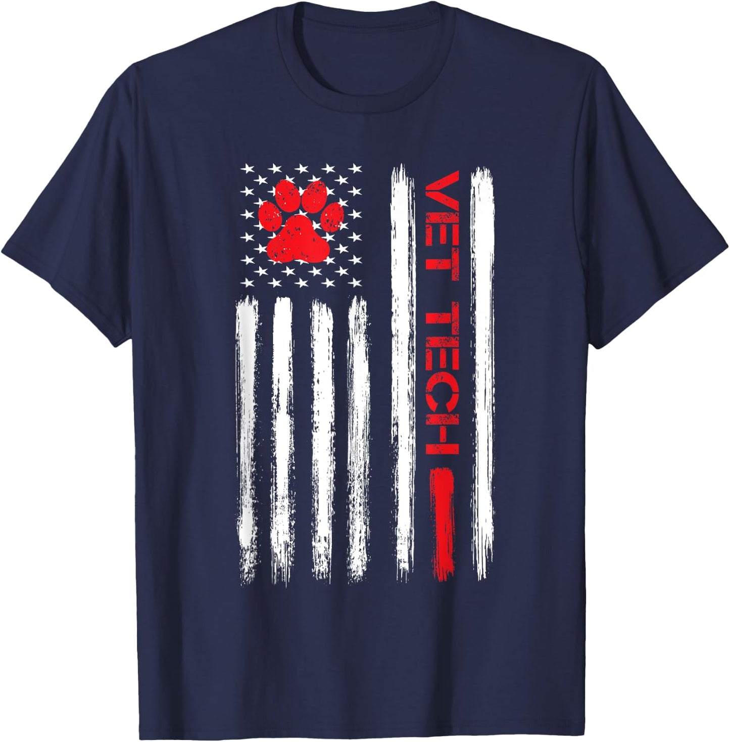 Vet Tech Veterinary Technician American Flag Paw Print Gift T-Shirt - T-Shirt | Navy