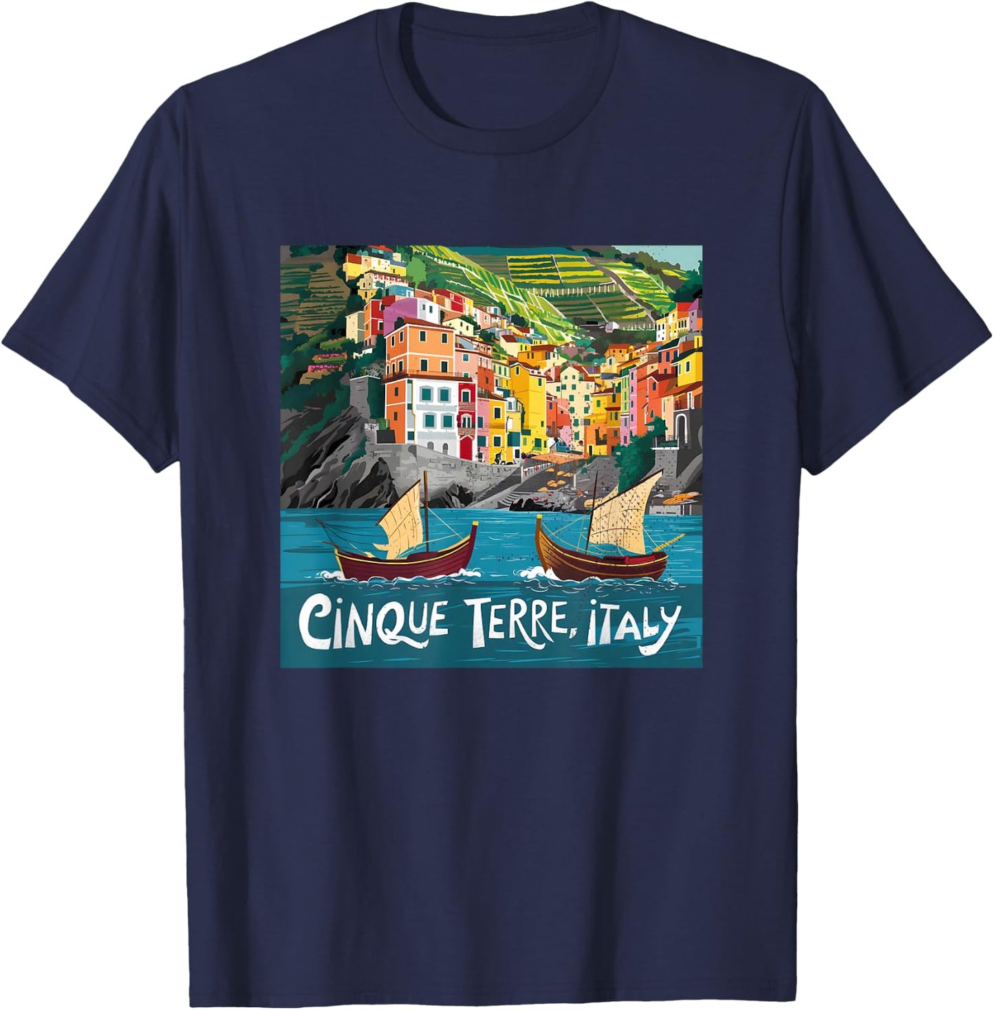 Cinque Terre Italy , Black, S T-Shirt - T-Shirt | Navy