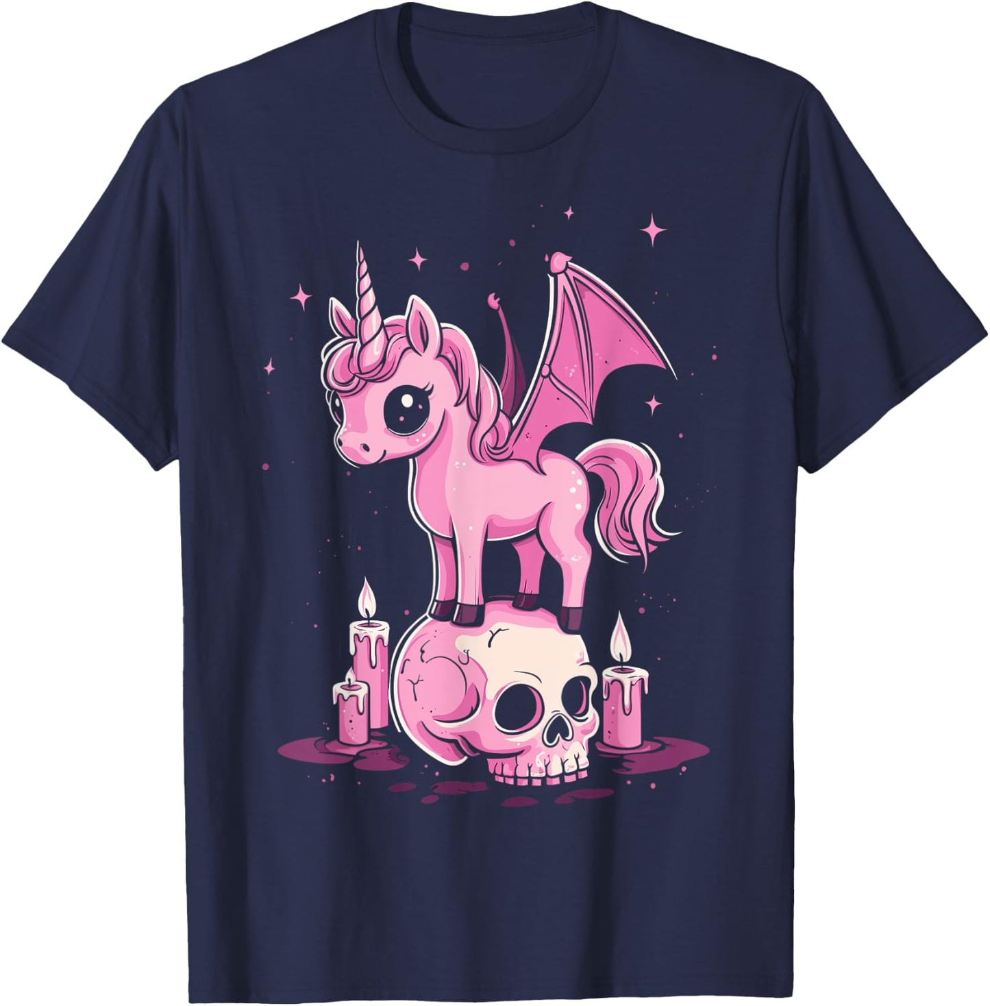 Kaiju Cute Kawaii Unicorn Pink Pastel Goth Aesthetic Skull T-Shirt - T-Shirt | Navy