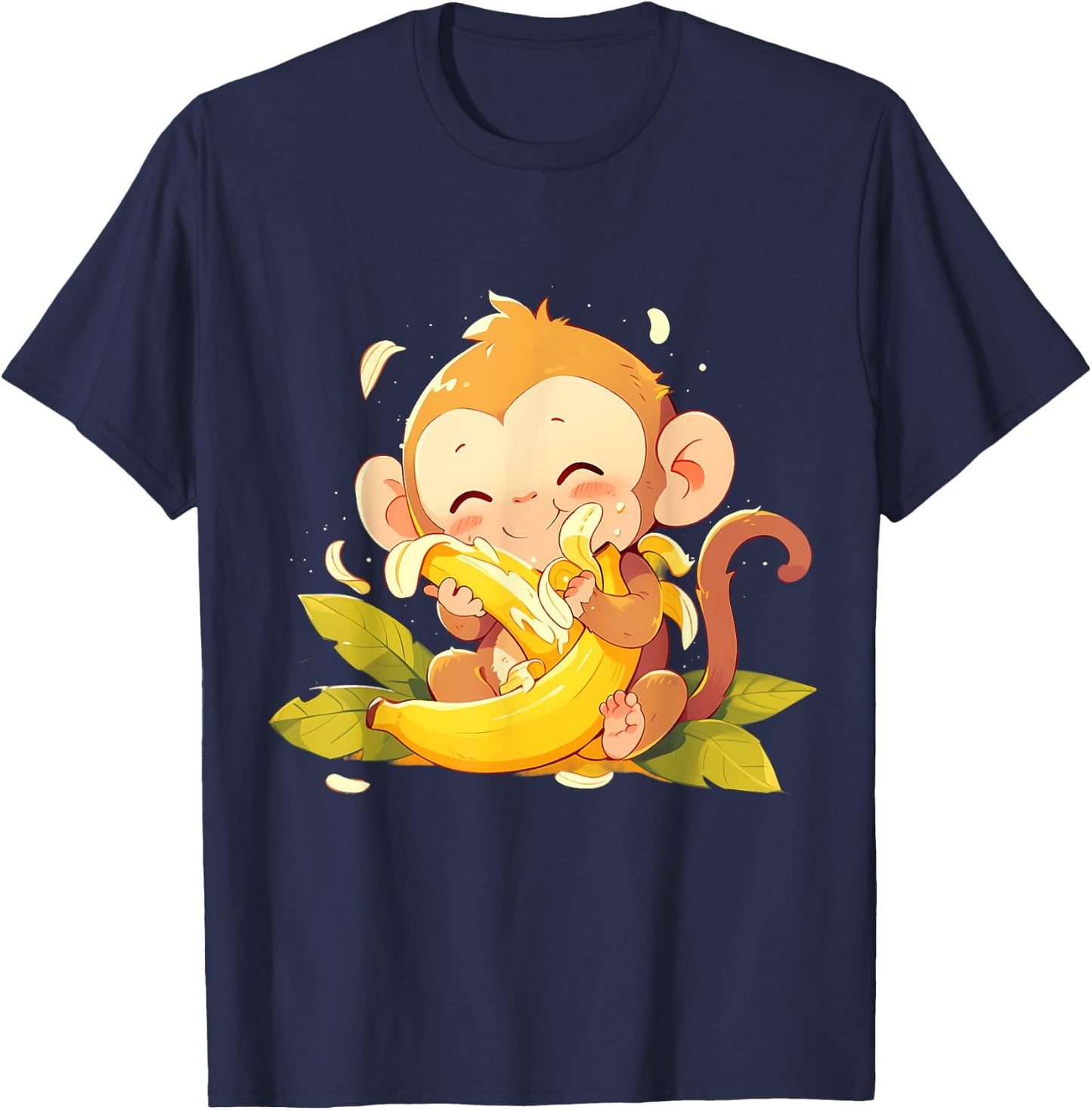 Banana Monkey Colourful Artwork Drawing Cute Monkey T-Shirt - T-Shirt | Navy