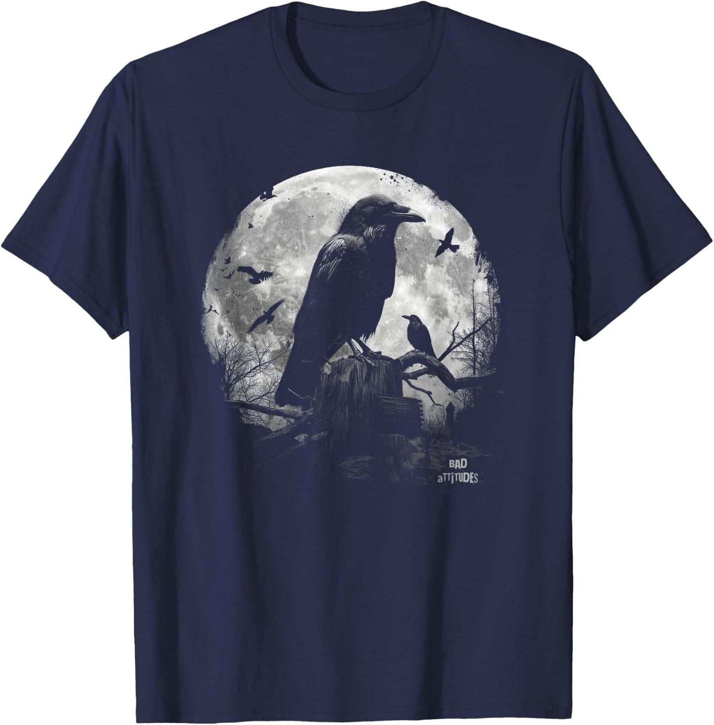 Ravencore Gothic Grunge Aesthetic Raven Dark Art Crow Moon T-Shirt - T-Shirt | Navy